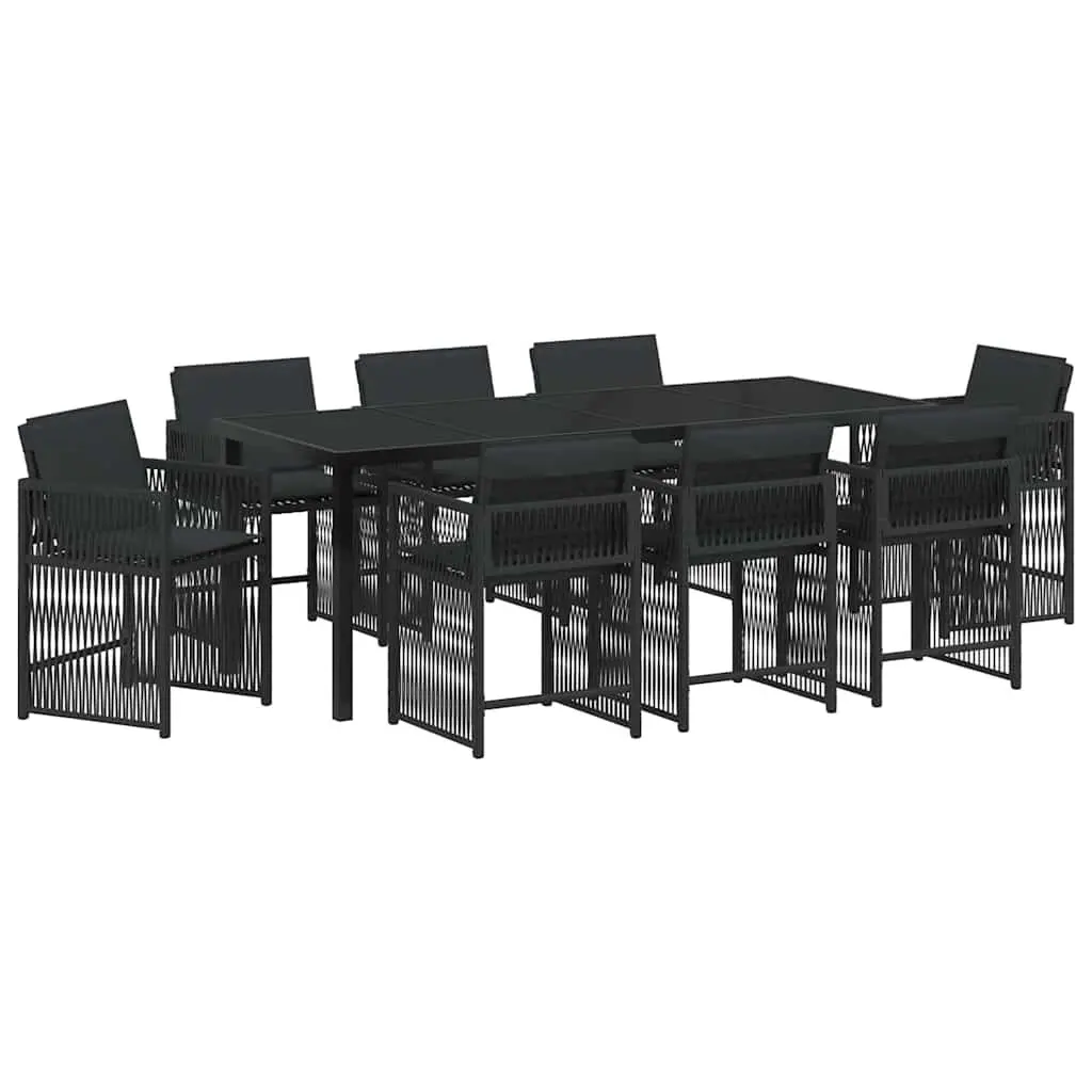 9-Piece Black Poly Rattan Garden Dining Set
