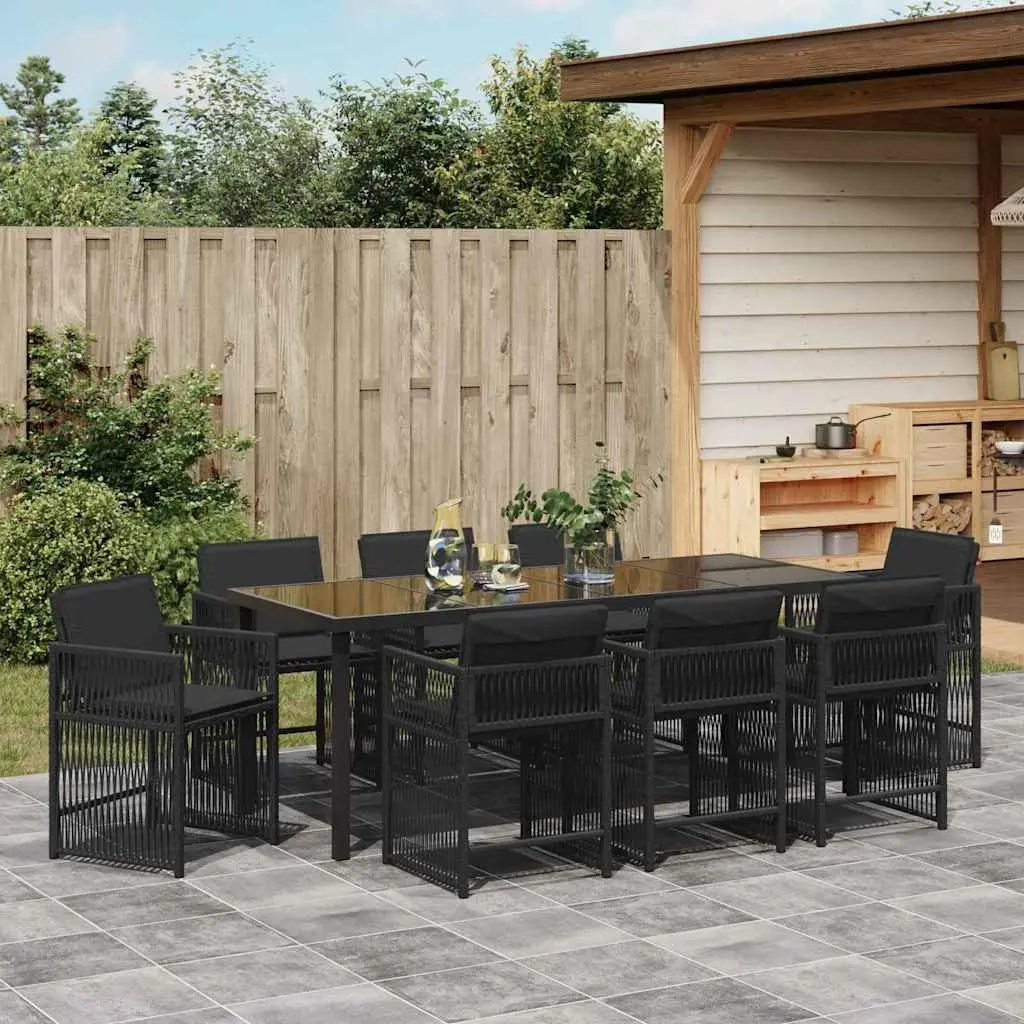 9-Piece Black Poly Rattan Garden Dining Set