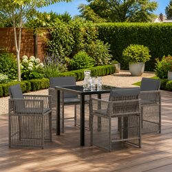 5-Piece Grey Poly Rattan Garden Dining Set