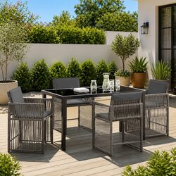 5-Piece Grey Poly Rattan Garden Dining Set