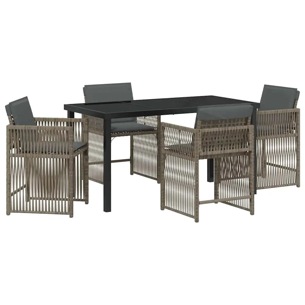 5-Piece Grey Poly Rattan Garden Dining Set