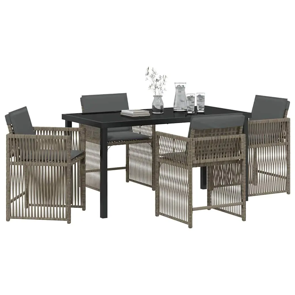 5-Piece Grey Poly Rattan Garden Dining Set
