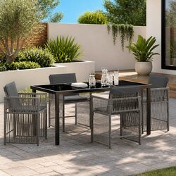 Stylish Grey Poly Rattan 5 Piece Outdoor Dining Set