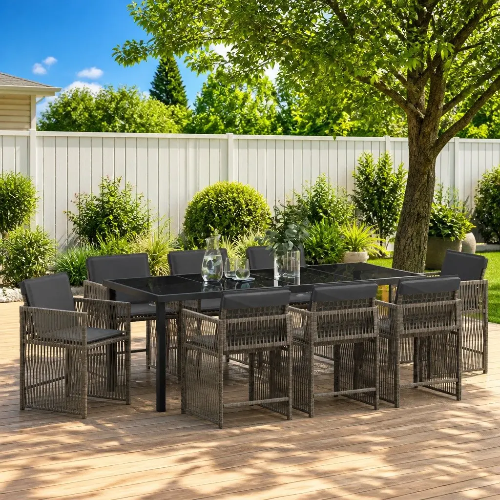 Grey 9-Piece Garden Dining Set for Outdoor Spaces