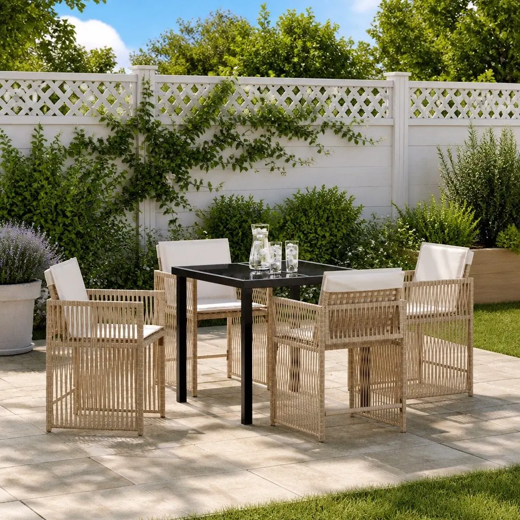 5-Piece Beige Poly Rattan Garden Dining Set