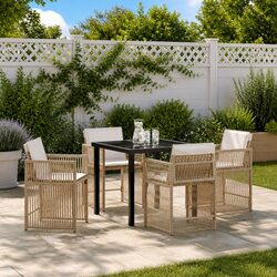 Sturdy 5-Piece Beige Poly Rattan Garden Dining Set