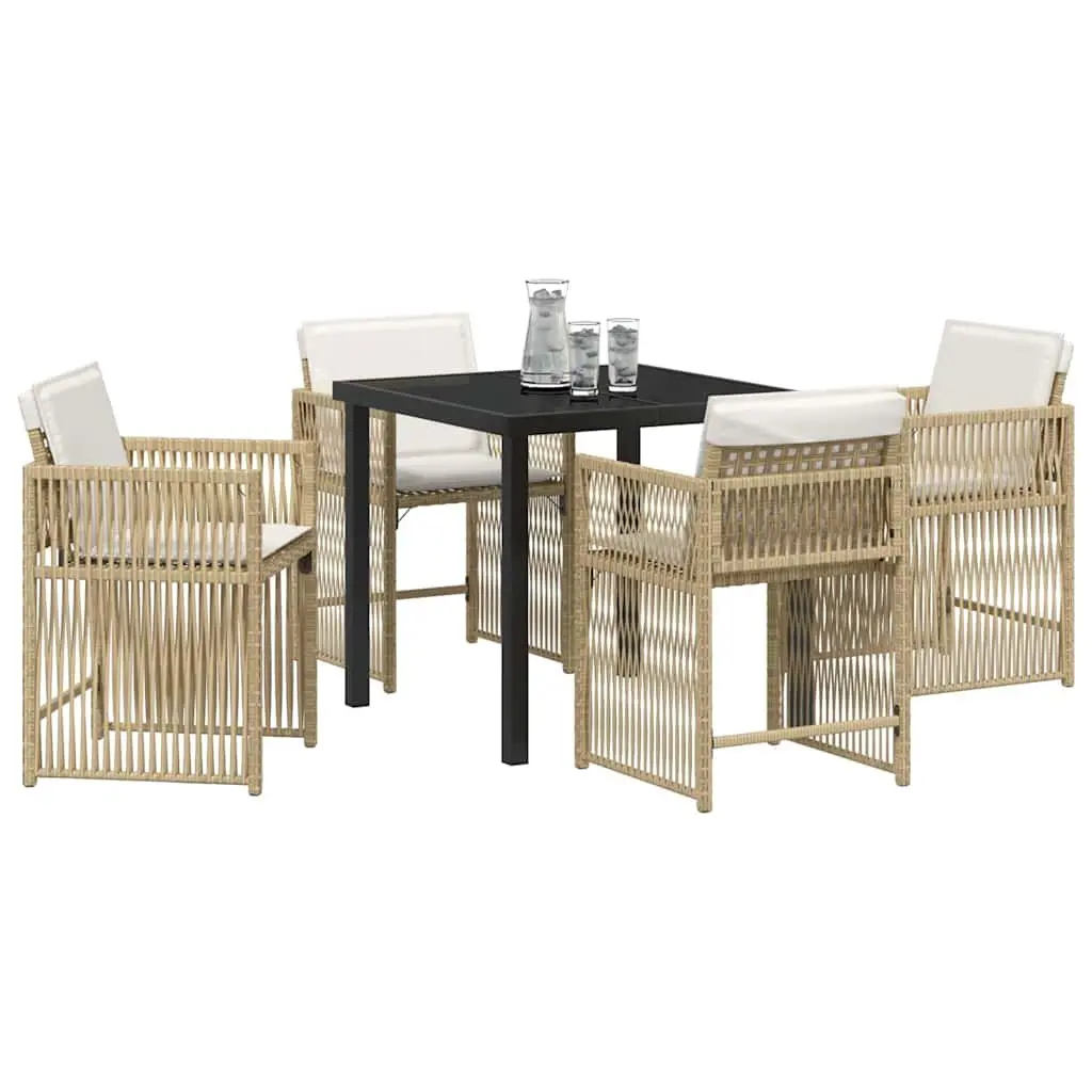 5-Piece Beige Poly Rattan Garden Dining Set