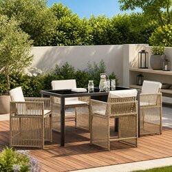 Durable 5 Piece Outdoor Dining Set with Beige Poly Rattan