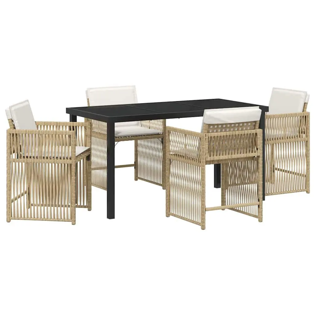 5 Piece Garden Dining Set Poly Rattan Beige Table Chairs