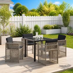Light Grey Garden Dining Set 5 Piece Patio Table & Chairs