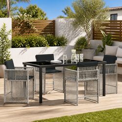 5-Piece Light Grey Garden Dining Set with Rattan Chairs