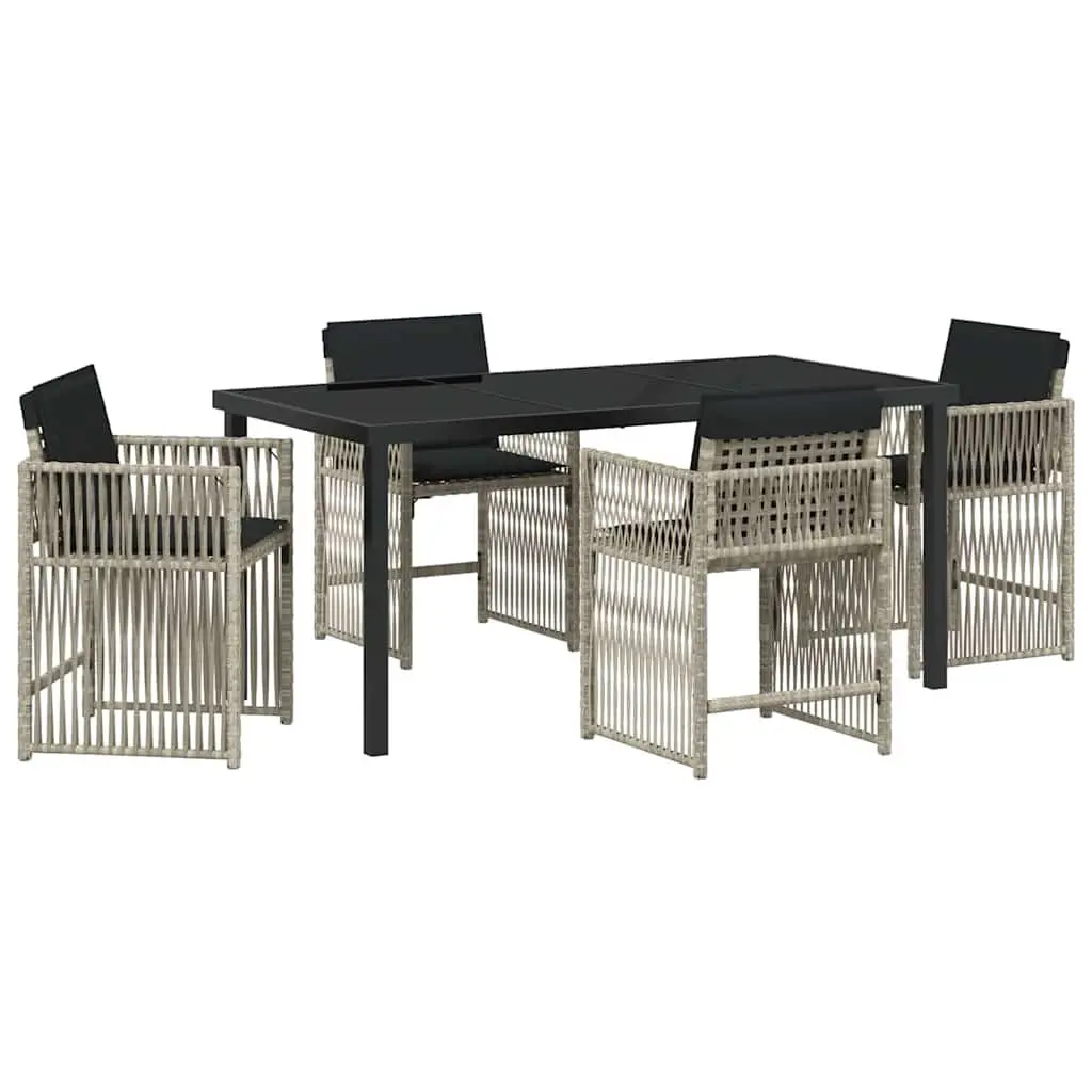 5-Piece Light Grey Garden Dining Set with Rattan Chairs