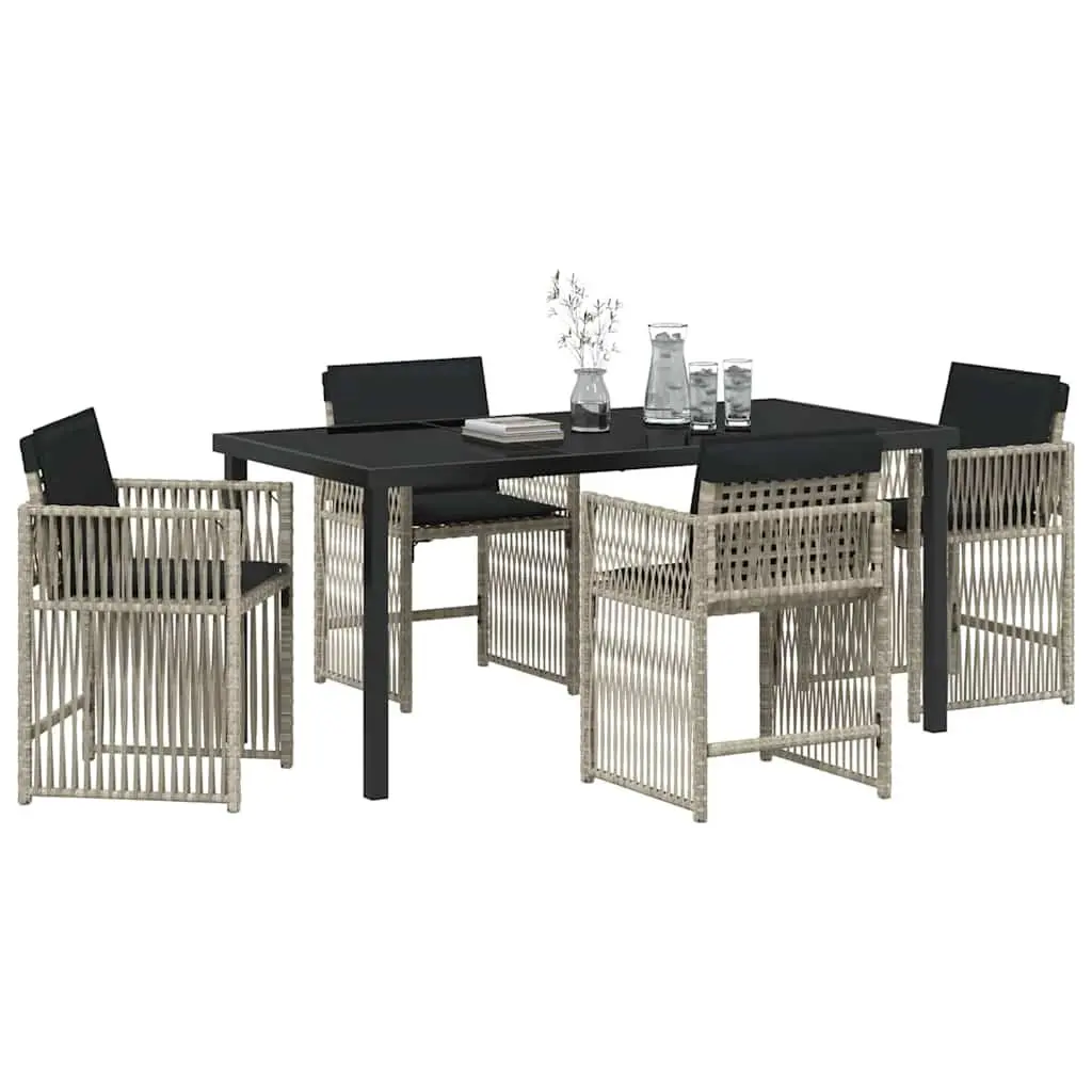 5-Piece Light Grey Garden Dining Set with Rattan Chairs
