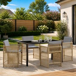 Outdoor 5-Piece Garden Dining Set in Beige Rattan
