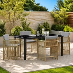 Durable Beige Poly Rattan Garden Dining Set - 5 Pieces