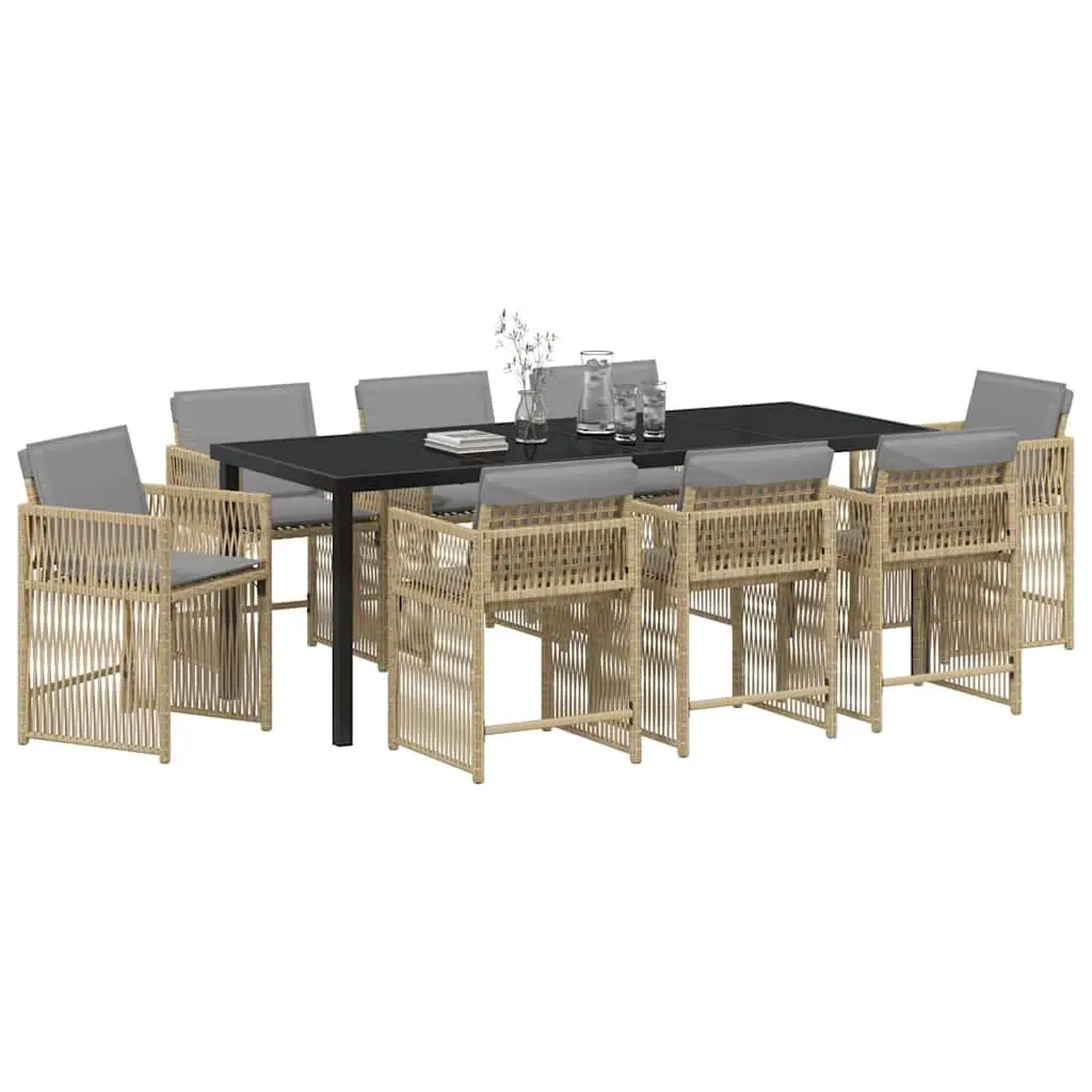 9 Piece Garden Dining Set with Beige Poly Rattan