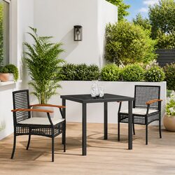Durable 3-Piece Black Rattan Garden Dining Set