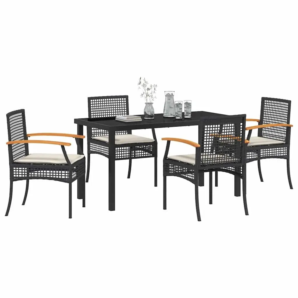 Black Rattan Garden Dining Set with Glass Table