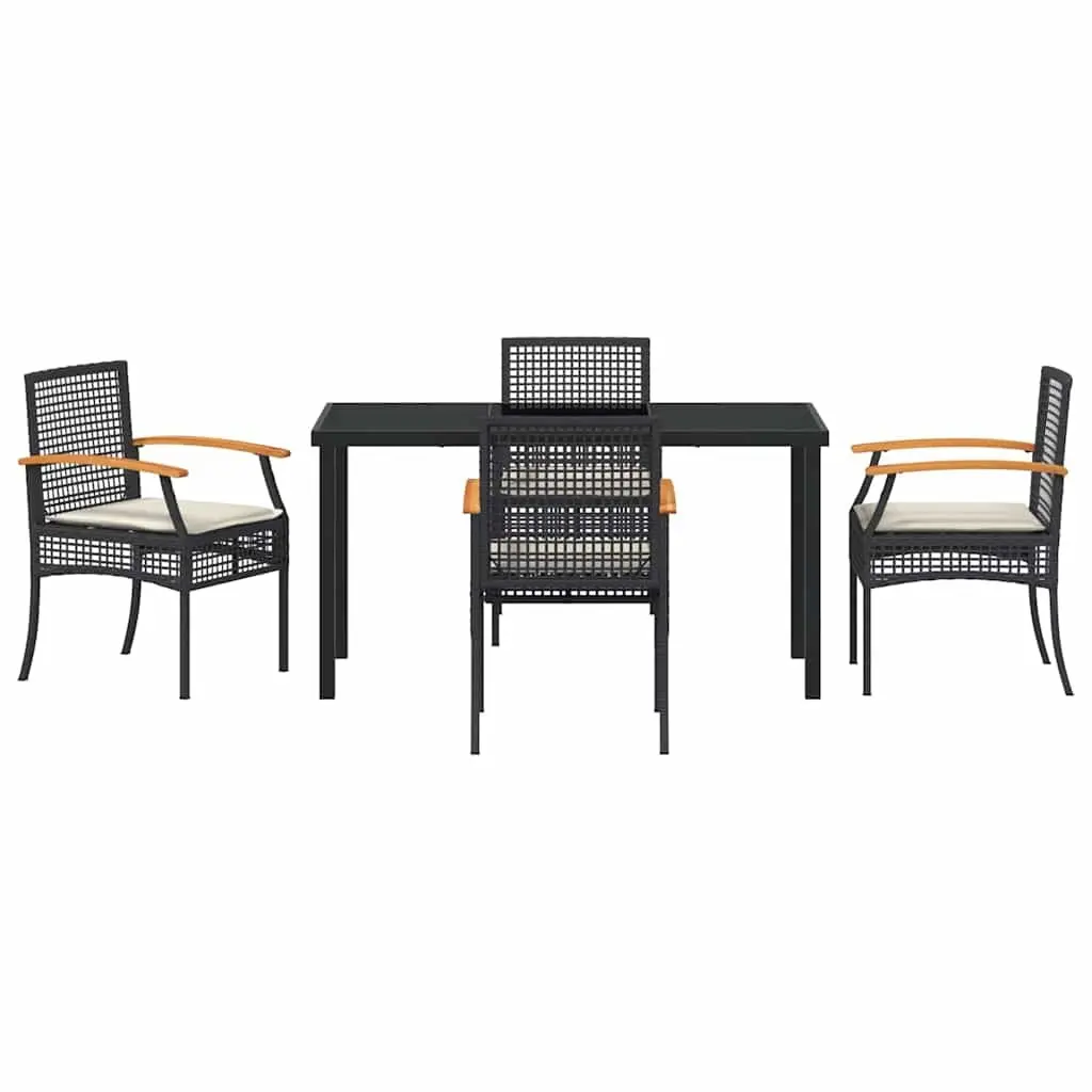 Black Rattan Garden Dining Set with Glass Table