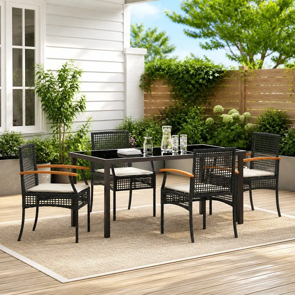 5 Piece Black Rattan Garden Dining Set