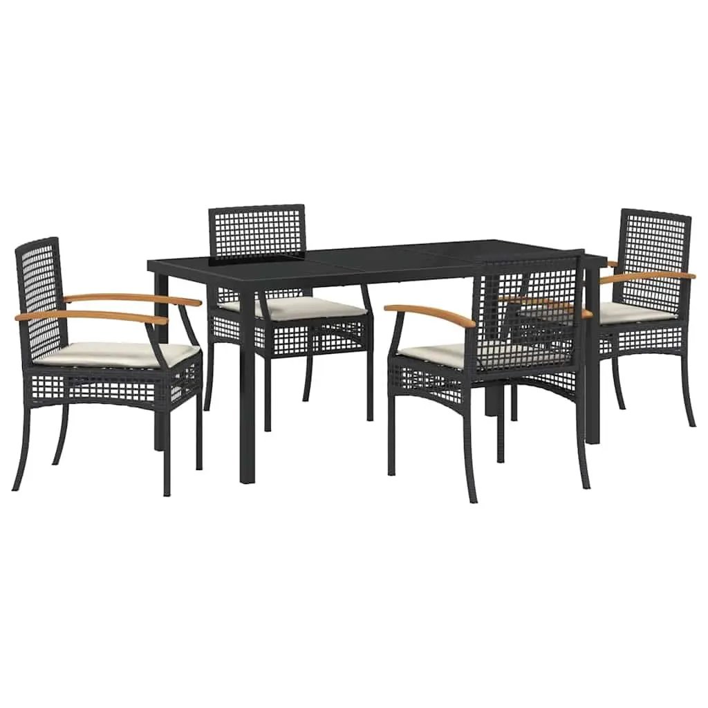 5 Piece Black Rattan Garden Dining Set
