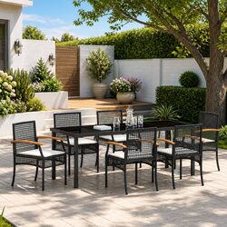 Stylish 7-Piece Garden Dining Set with Black Glass Top
