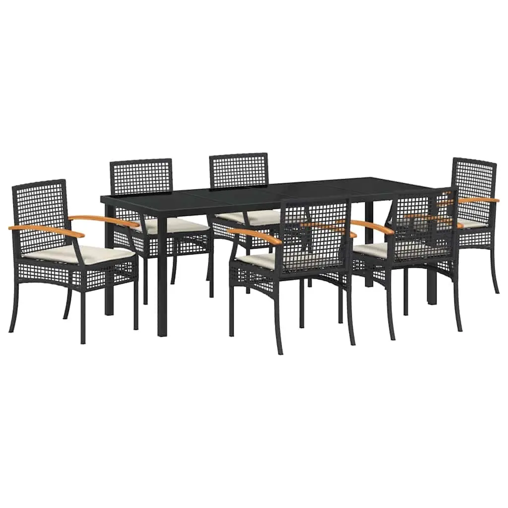 7-Piece Garden Dining Set with Black Glass Top