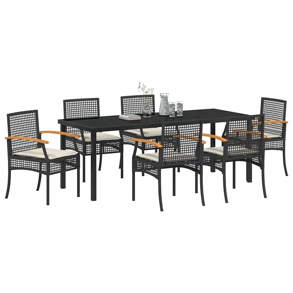 7-Piece Garden Dining Set with Black Glass Top