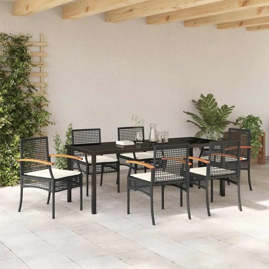 7-Piece Garden Dining Set with Black Glass Top