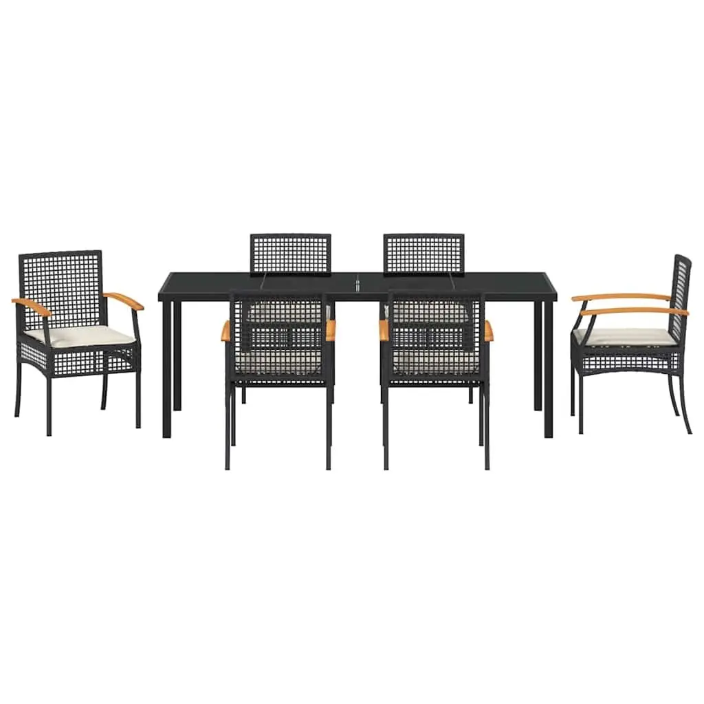 7-Piece Garden Dining Set with Black Glass Top