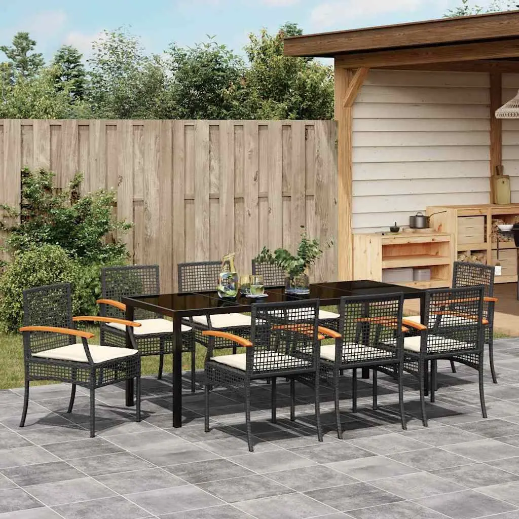 9-Piece Garden Dining Set with Black Rattan Chairs