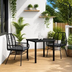 3-Piece Black Poly Rattan Garden Dining Set