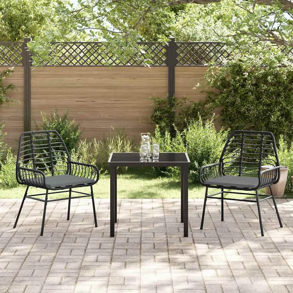 Outdoor Dining Set Poly Rattan 3 Piece Black Glass Table