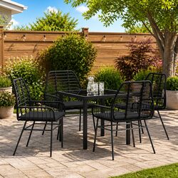 5-Piece Black Poly Rattan Patio Dining Set