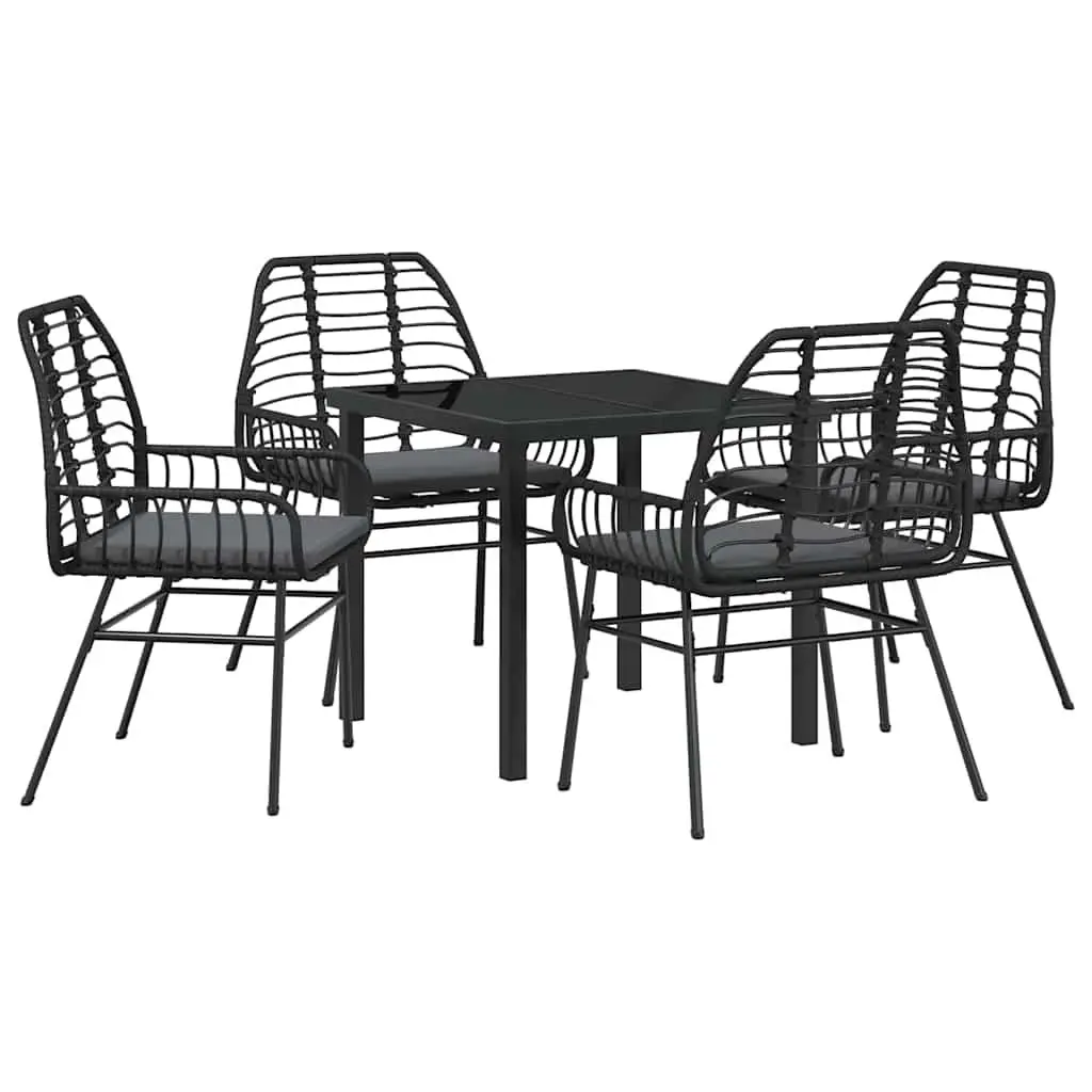 5-Piece Black Poly Rattan Patio Dining Set