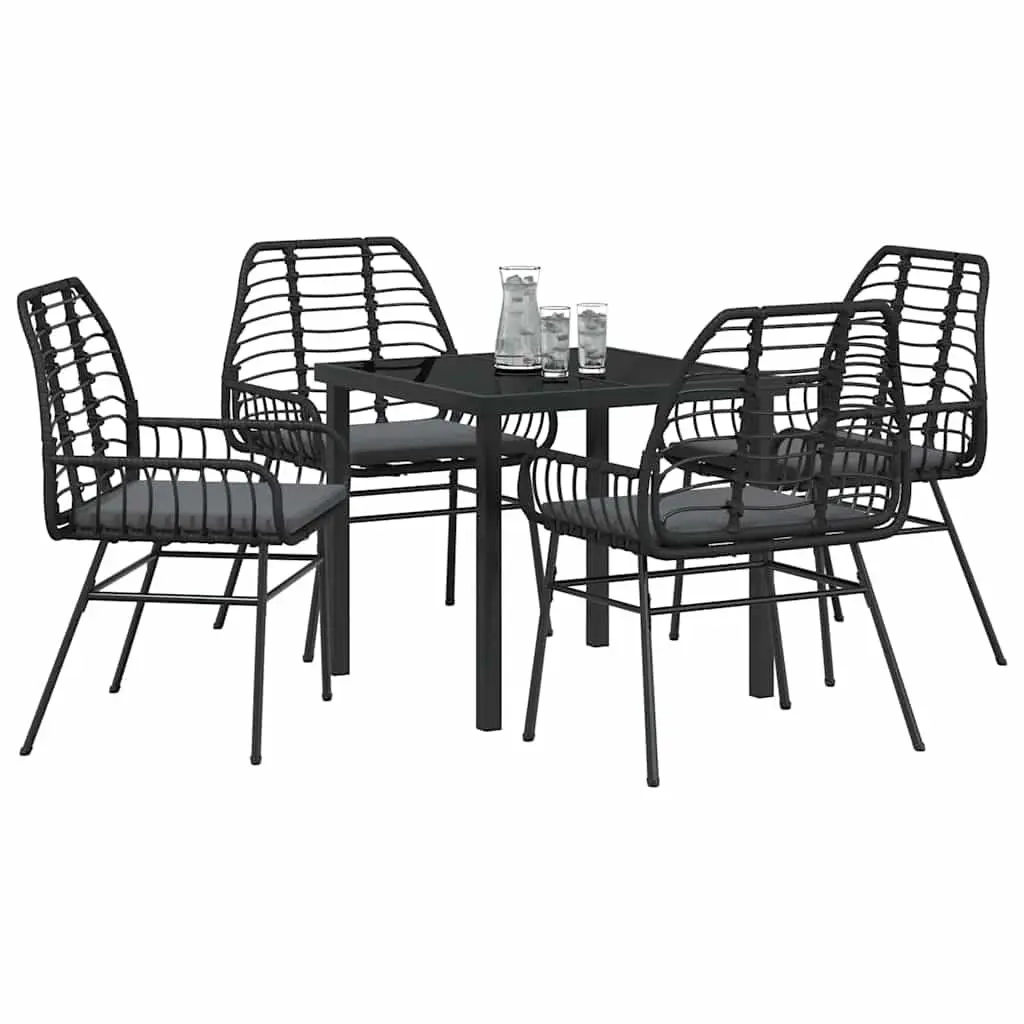 5-Piece Black Poly Rattan Patio Dining Set