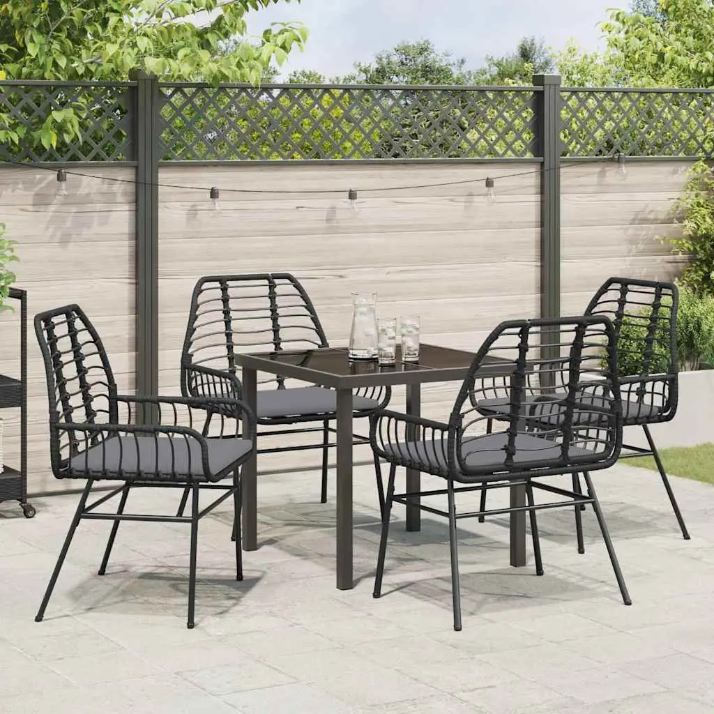 5-Piece Black Poly Rattan Patio Dining Set