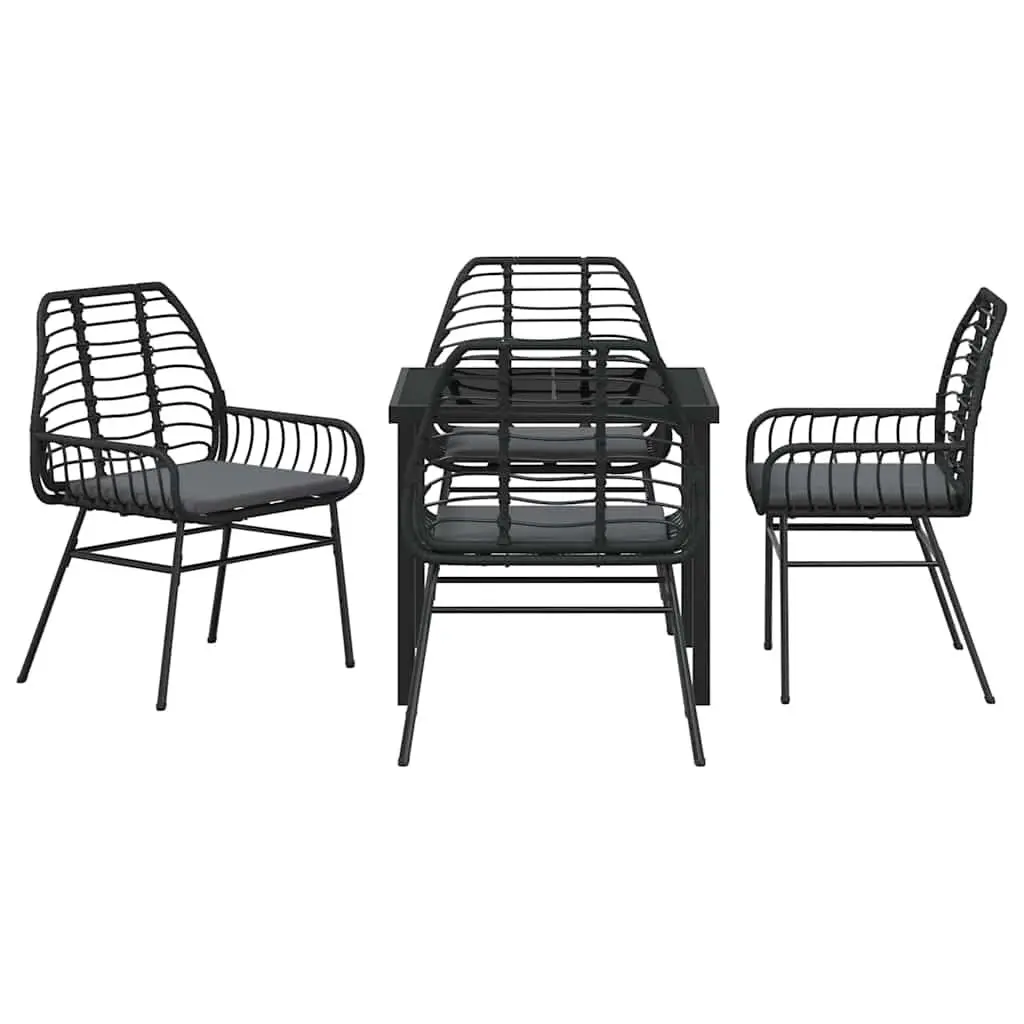 5-Piece Black Poly Rattan Patio Dining Set