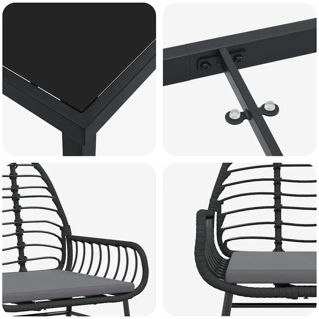 5-Piece Black Poly Rattan Patio Dining Set