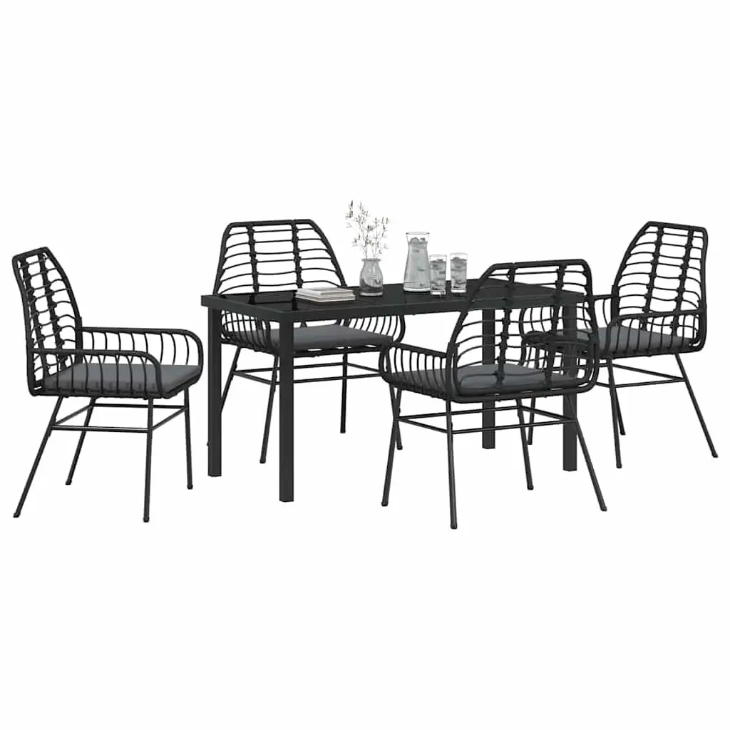 5-Piece Garden Dining Set Black Poly Rattan