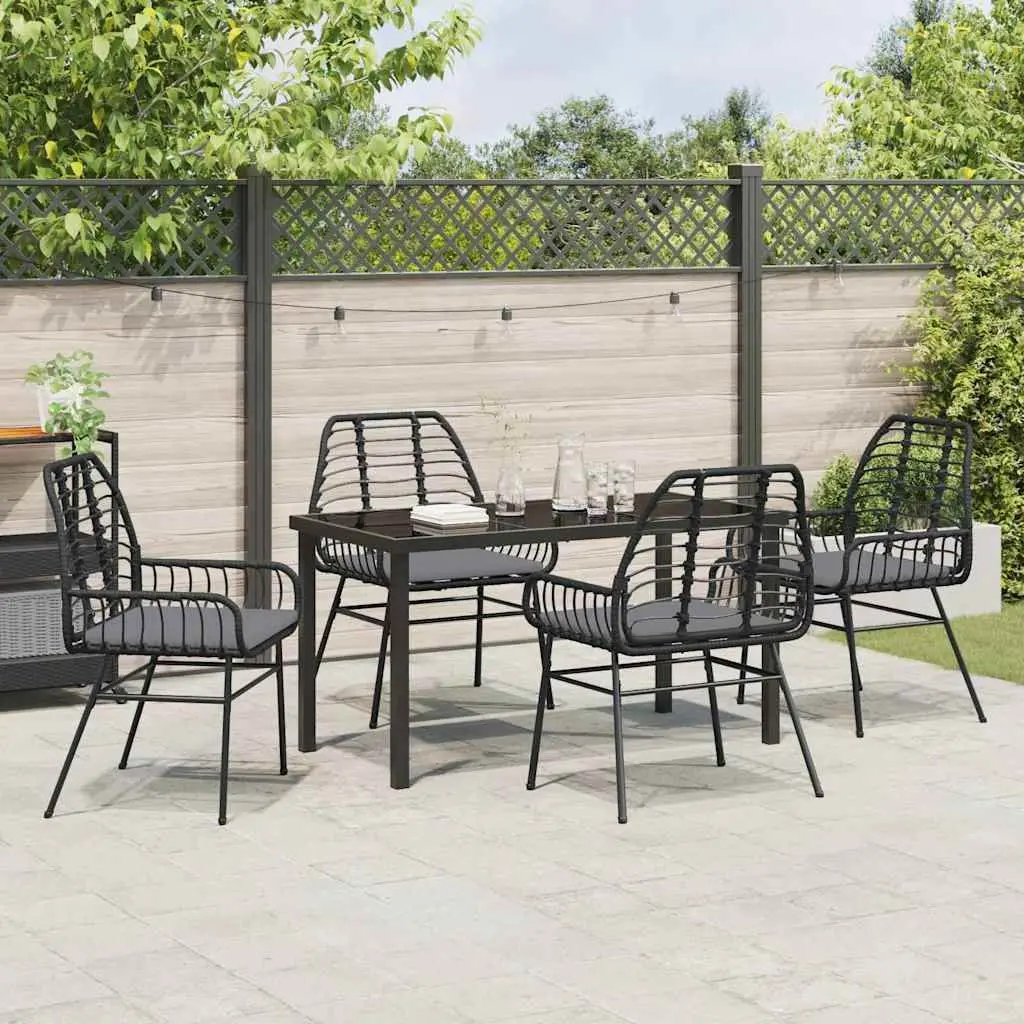 5-Piece Garden Dining Set Black Poly Rattan