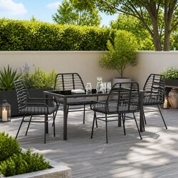 Durable 5-Piece Outdoor Dining Set with Black Poly Rattan