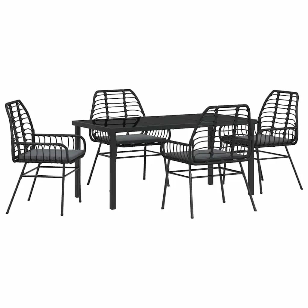 5-Piece Outdoor Dining Set with Black Poly Rattan