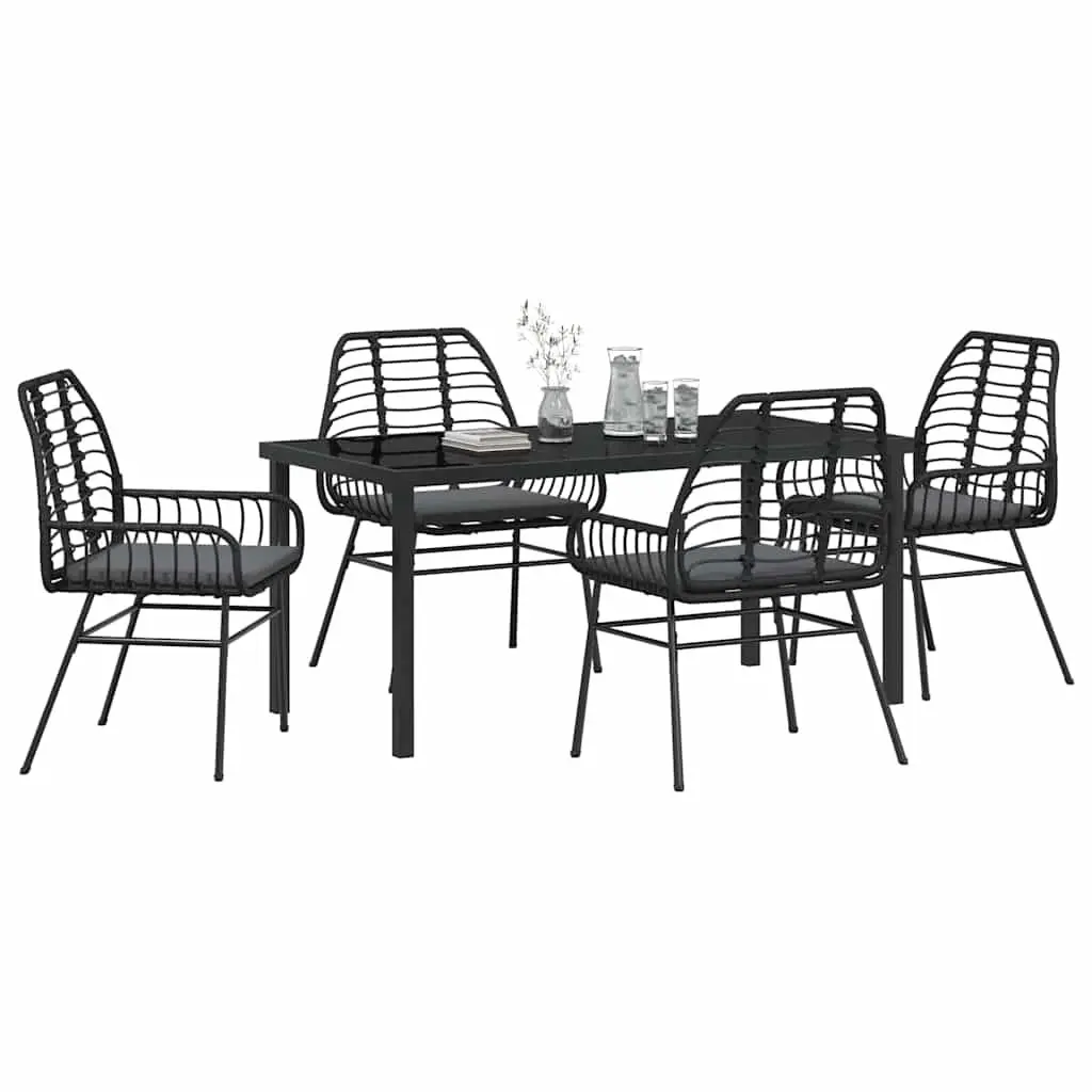 5-Piece Outdoor Dining Set with Black Poly Rattan