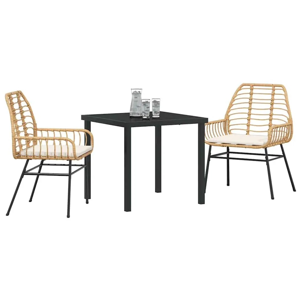 Brown 3-Piece Poly Rattan Outdoor Dining Set