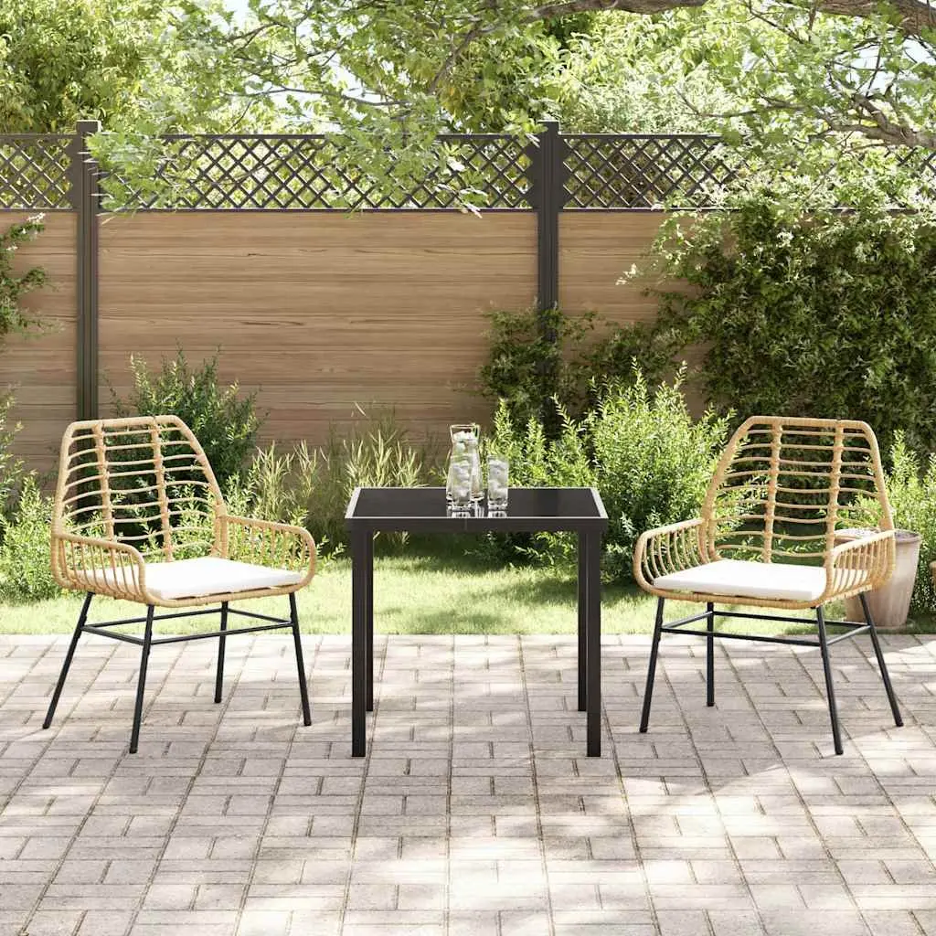 Brown 3-Piece Poly Rattan Outdoor Dining Set