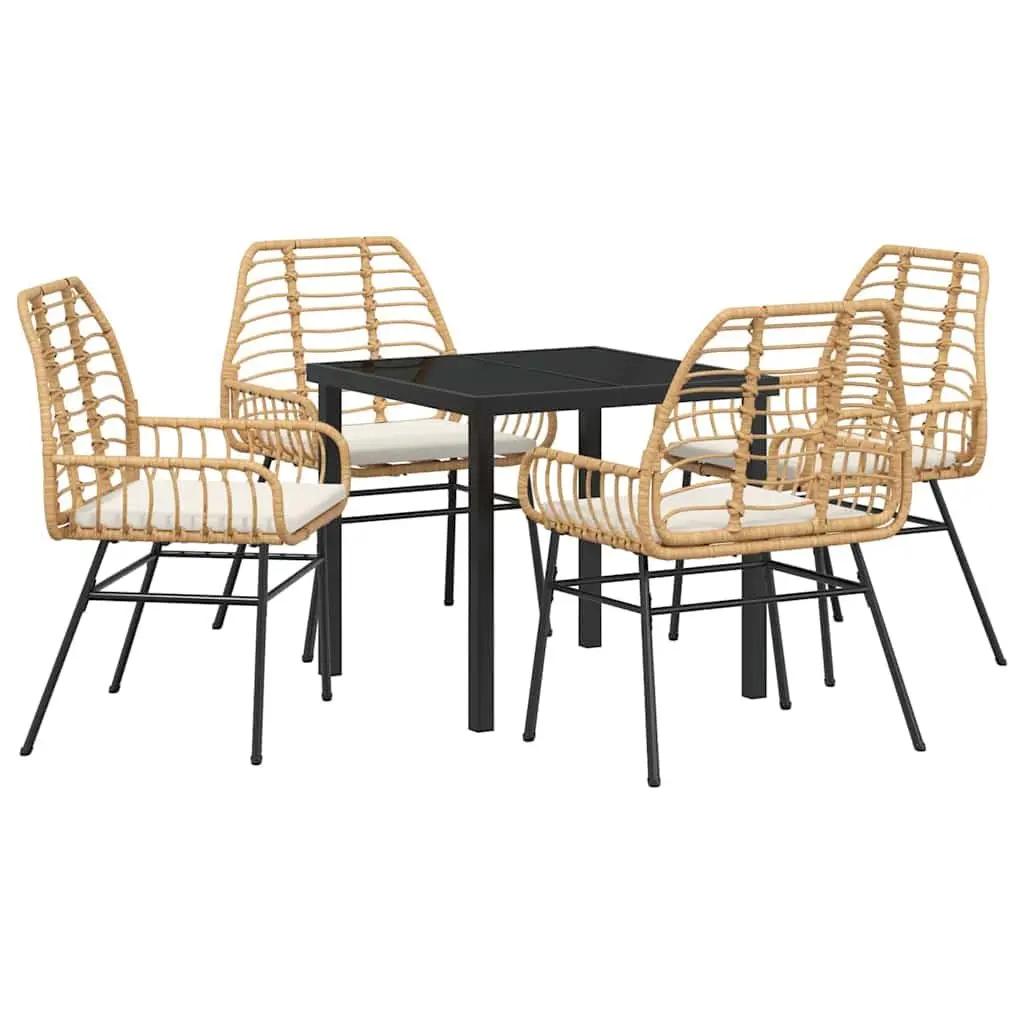5-Piece Brown Poly Rattan Garden Dining Set