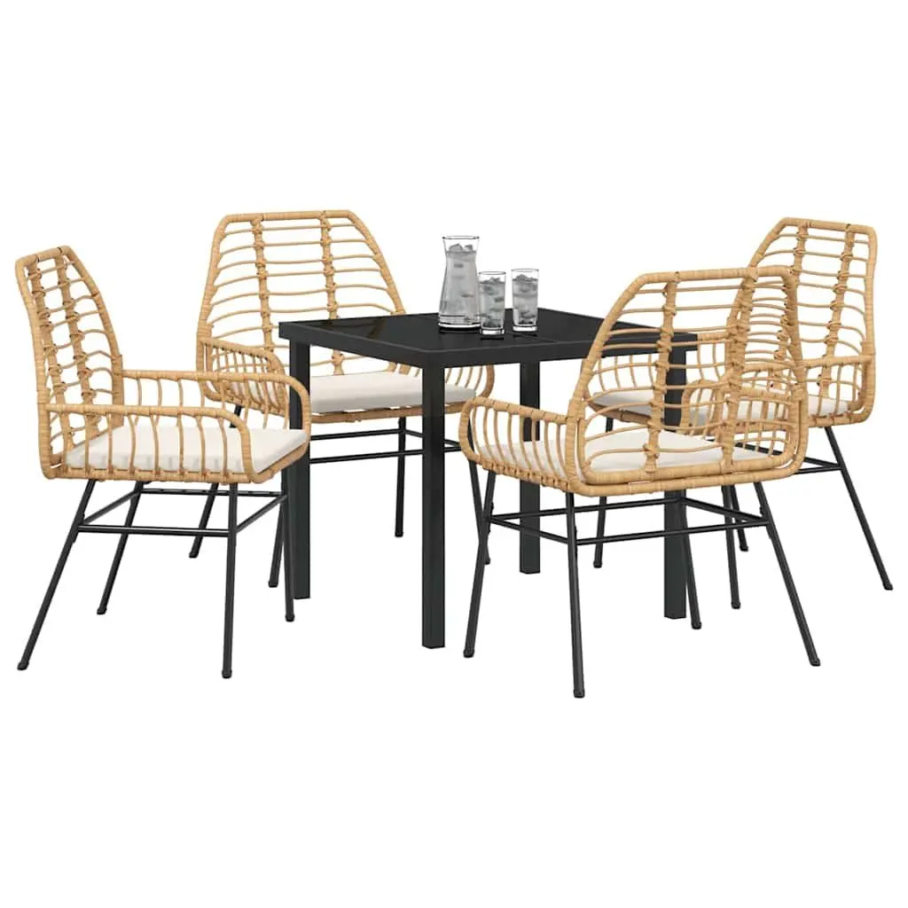 5-Piece Brown Poly Rattan Garden Dining Set