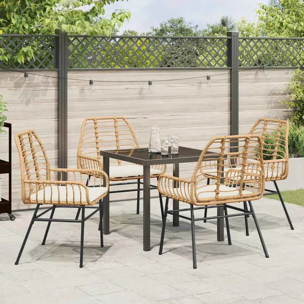 5-Piece Brown Poly Rattan Garden Dining Set