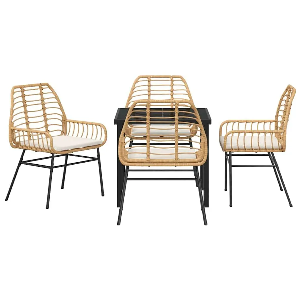 5-Piece Brown Poly Rattan Garden Dining Set
